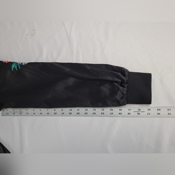 Say What? Black Bomber Jacket with Red Floral Embroidery Womens Size Small - Picture 7 of 12